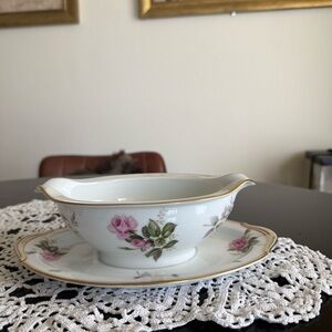 Noritake Floral Gravy Boat with Saucer elegant vintage N Rosa whimsy cottagecore